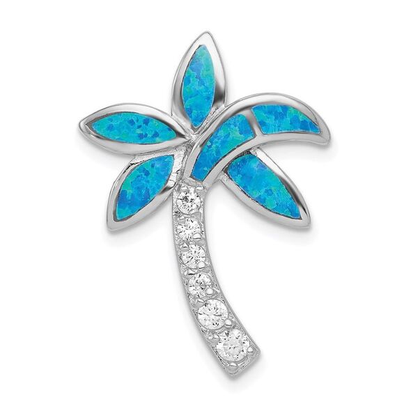 Sterling Silver Created Opal and Cubic Zirconia Palm Tree Pendant